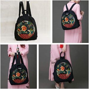 Jursccu Women Casual Backpack Fashion Vintag Embroidered Backpack, Travel Backpack Canvas Shoulder Bag Handbag