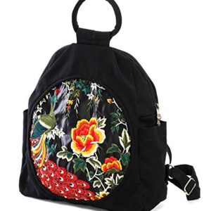 Jursccu Women Casual Backpack Fashion Vintag Embroidered Backpack, Travel Backpack Canvas Shoulder Bag Handbag