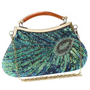 GUOZI Women's Vintage Beaded Sequin Peacock Clutch Purse Handmade Crossbody Evening Bag Handbag For Wedding Party Prom