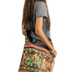 Patchwork Brown Cotton Hobo Crossbody Shoulder Bag Hipster Boho Sling Messenger School Casual