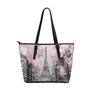 interestprint women totes top handle handbags pu leather purse uropean city landscape france paris eiffel tower