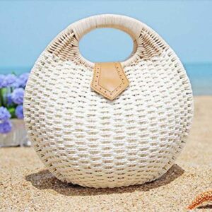 TENDYCOCO Top Handle Satchel Straw Handbag Rattan Shell Shape for Women (White)