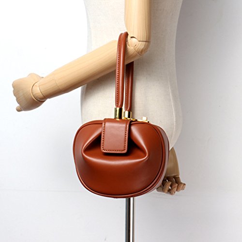 Normia Rita Handbags For Ladies Fashion Retro Genuine Leather Handmade Dumplings Satchel Women Small Shopping Dating Bag… (Brown)