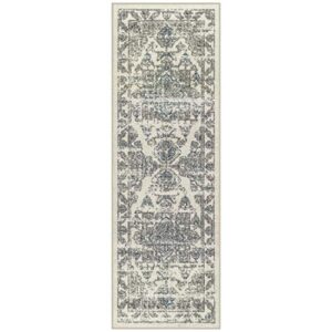 Maples Rugs Distressed Tapestry Vintage Non Slip Runner Rug for Hallway Entry Way Floor Carpet [Made in USA], 2 x 6, Neutral