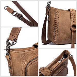 Montana West Genuine Leather Hobo Shoulder Bag for Women Western Woven Satchel Handbags Crossbody Purse With Tassel MWL-G001BR