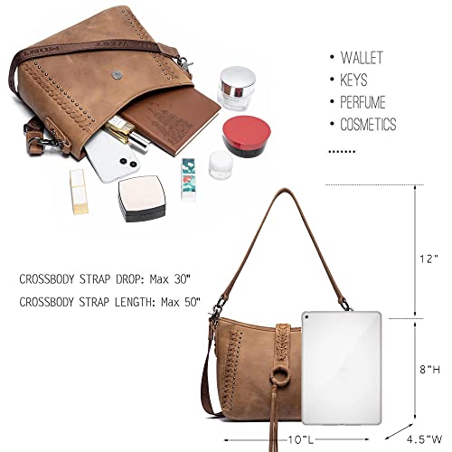 Montana West Genuine Leather Hobo Shoulder Bag for Women Western Woven Satchel Handbags Crossbody Purse With Tassel MWL-G001BR