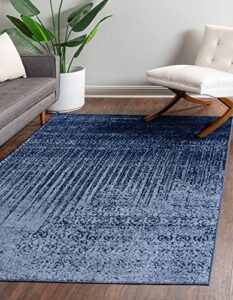 unique loom del mar collection area rug-transitional inspired with modern contemporary design, rectangular 5′ 1″ x 8′ 0″, blue/navy blue
