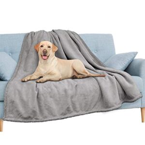 PAVILIA Waterproof Blanket for Couch, Sofa | Waterproof Dog Blanket for Large Dog, Puppy, Cat | Pet Blanket Protector | Plush Soft Warm Fuzzy Sherpa Blanket Bed Throw, Light Grey, 60x80