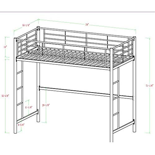 Walker Edison Timothee Urban Industrial Metal Double over Loft Bunk Bed, Full Loft, Black