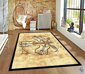 champion rugs modern three electric guitars rock and roll music theme novelty area rug (2’ x 3’)