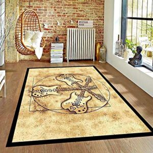 Champion Rugs Modern Three Electric Guitars Rock and ROLL Music Theme Novelty Area Rug (2’ X 3’)
