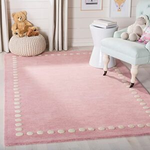 safavieh kids collection 5′ x 8′ pink sfk802u handmade polka dot border wool area rug