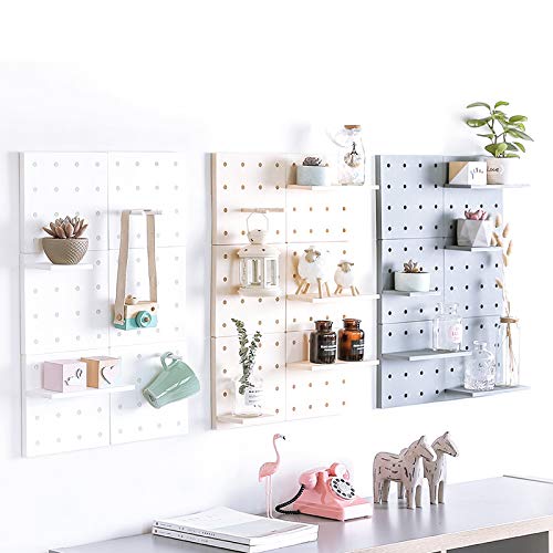 LITOON Floating Wall Mounted Shelves Wall Hanging Racks Peg Board Plastic Wall Storage Shelves for Bedroom, Bathroom, Kitchen (Beige)