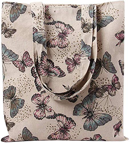 Caixia Women's Cotton Butterfly Print Canvas Tote Shopping Bag Light Brown