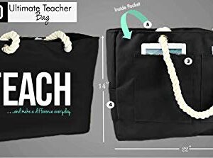 Keho XXL Ultimate Teacher Waterproof Multi Pocket Tote Shoulder Bag (Huge) - Perfect Usable Gift for Teacher Appreciation, Comfy Rope Handles & Perfect Work Bag