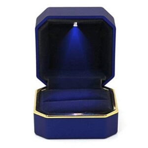 gbyan ring box with led light jewelry display gift box for proposal,engagement, wedding (blue)