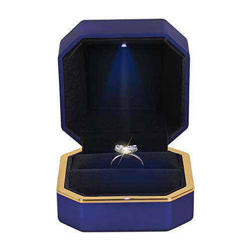 GBYAN Ring Box with LED Light Jewelry Display Gift Box for Proposal,Engagement, Wedding (blue)