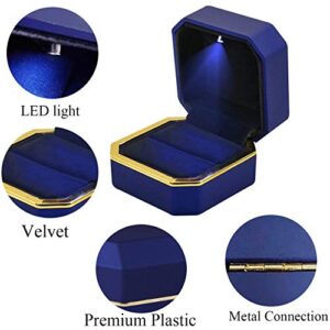 GBYAN Ring Box with LED Light Jewelry Display Gift Box for Proposal,Engagement, Wedding (blue)