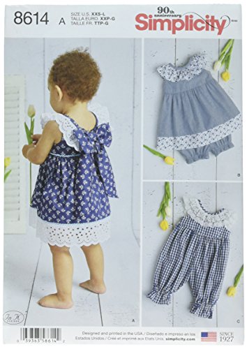 Simplicity US8614AS Baby Dress, Underwear, and Romper Sewing Patterns, Sizes XXS-L