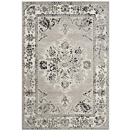 SAFAVIEH Skyler Collection 3' x 5' Grey/Ivory SKY169K Distressed Medallion Non-Shedding Living Room Bedroom Accent Rug