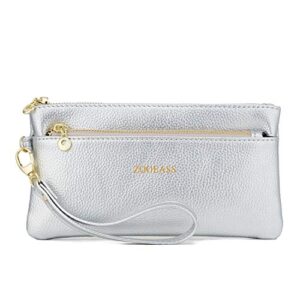 zooeass women vegan leather wristlets bag, clutch organizer wallets purses for iphone (silver)