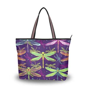 Zip Tote Bag Colorful Dragonfly Women's Handbags Shoulder Bags Satchel Purse