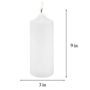 Super Z Outlet 3" x 9" Unscented White Pillar Candle for Weddings, Home Decoration, Spa, Relaxation, Smokeless Cotton Wick. (1 Candle)