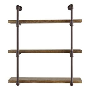 decorative floating 3-tier wall mounted hanging pipe shelves – rustic, urban and industrial décor,wall mounted shelf – perfect for living room,dining room,kitchen,bedroom,nursery or office, brown
