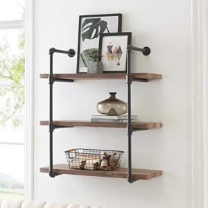 Decorative Floating 3-Tier Wall Mounted Hanging Pipe Shelves - Rustic, Urban and Industrial Décor,Wall Mounted Shelf - Perfect for Living Room,Dining Room,Kitchen,Bedroom,Nursery or Office, Brown