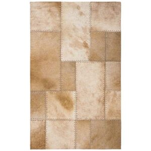 safavieh studio leather collection 3′ x 5′ beige stl174b handmade mid-century modern leather area rug