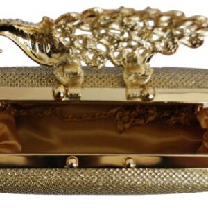 Chicastic Mesh Rhinestone Peacock Hard Box Wedding Cocktail Clutch Purse - Gold