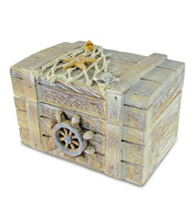 puzzled cota global vintage wooden jewelry box – handcrafted nautical trinket with starfish and boat anchor decorations, accent tabletop home decor – 4.25 inches