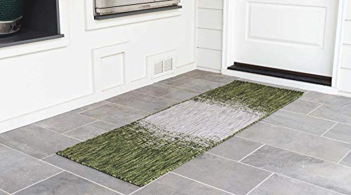 Unique Loom Modern Collection Gradient, Distressed, Vintage, Abstract, Indoor and Outdoor Area Rug, 2 ft x 6 ft, Green/Beige