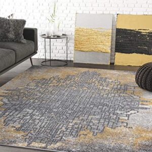 Abani Grey & Yellow Abstract Art Area Rug, Contemporary Style Rugs Laguna Collection Modern 7'9" x 10'2" Rectangle Accent Rug