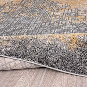 Abani Grey & Yellow Abstract Art Area Rug, Contemporary Style Rugs Laguna Collection Modern 7'9" x 10'2" Rectangle Accent Rug