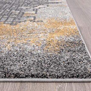 Abani Grey & Yellow Abstract Art Area Rug, Contemporary Style Rugs Laguna Collection Modern 7'9" x 10'2" Rectangle Accent Rug