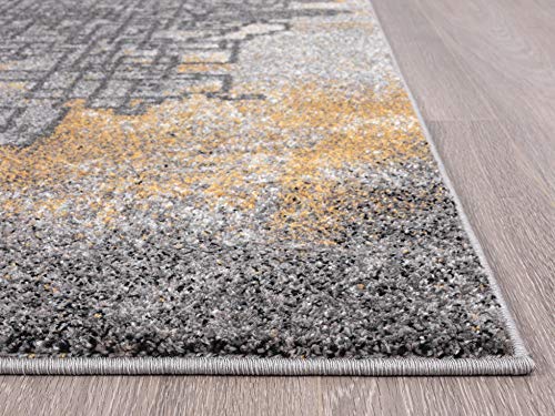 Abani Grey & Yellow Abstract Art Area Rug, Contemporary Style Rugs Laguna Collection Modern 7'9" x 10'2" Rectangle Accent Rug