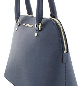 MICHAEL Michael Kors Womens Cindy Leather Signature Satchel Handbag Navy Medium