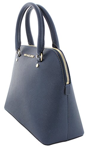 MICHAEL Michael Kors Womens Cindy Leather Signature Satchel Handbag Navy Medium