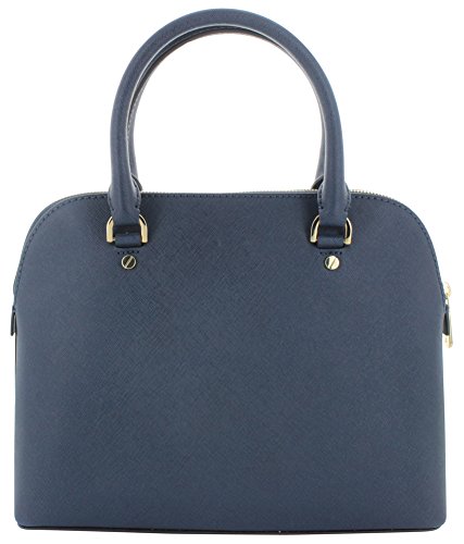 MICHAEL Michael Kors Womens Cindy Leather Signature Satchel Handbag Navy Medium