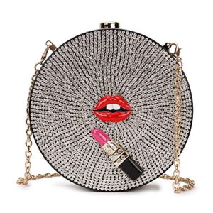 ENJOININ Evening Bags Fashion Clutch for Women Red Lips Rhinestone Purse Wedding Party Handbag Shoulder Chain Bag Purses