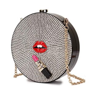 ENJOININ Evening Bags Fashion Clutch for Women Red Lips Rhinestone Purse Wedding Party Handbag Shoulder Chain Bag Purses