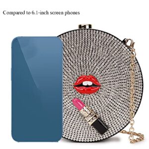 ENJOININ Evening Bags Fashion Clutch for Women Red Lips Rhinestone Purse Wedding Party Handbag Shoulder Chain Bag Purses