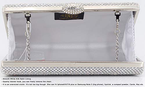 Dexmay Large Rhinestone Crystal Clutch Evening Bag Women Formal Purse for Cocktail Prom Party Silver