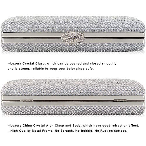 Dexmay Large Rhinestone Crystal Clutch Evening Bag Women Formal Purse for Cocktail Prom Party Silver