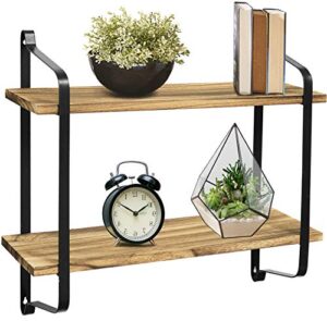 greenco rustic floating shelves wall mounted 2 tier with metal brackets
