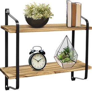 Greenco Rustic Floating Shelves Wall Mounted 2 Tier With Metal Brackets