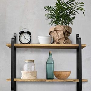 Greenco Rustic Floating Shelves Wall Mounted 2 Tier With Metal Brackets