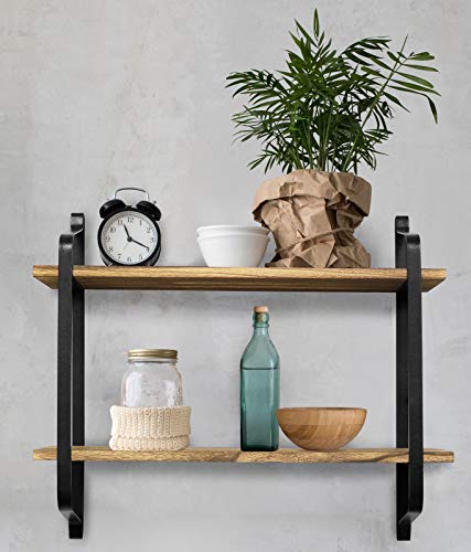 Greenco Rustic Floating Shelves Wall Mounted 2 Tier With Metal Brackets