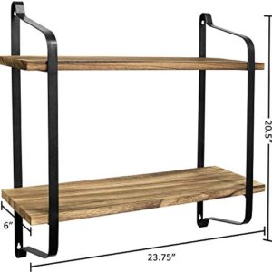 Greenco Rustic Floating Shelves Wall Mounted 2 Tier With Metal Brackets